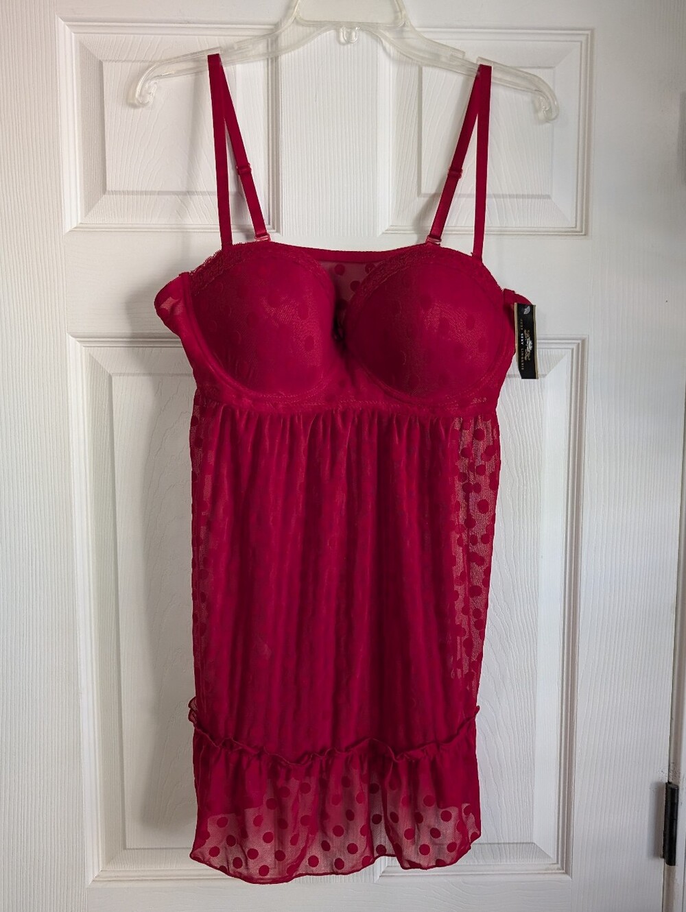 NWT Just Sexy Lingerie Red Lace & Polka-Dot Mesh Babydoll Chemise Size 2XL